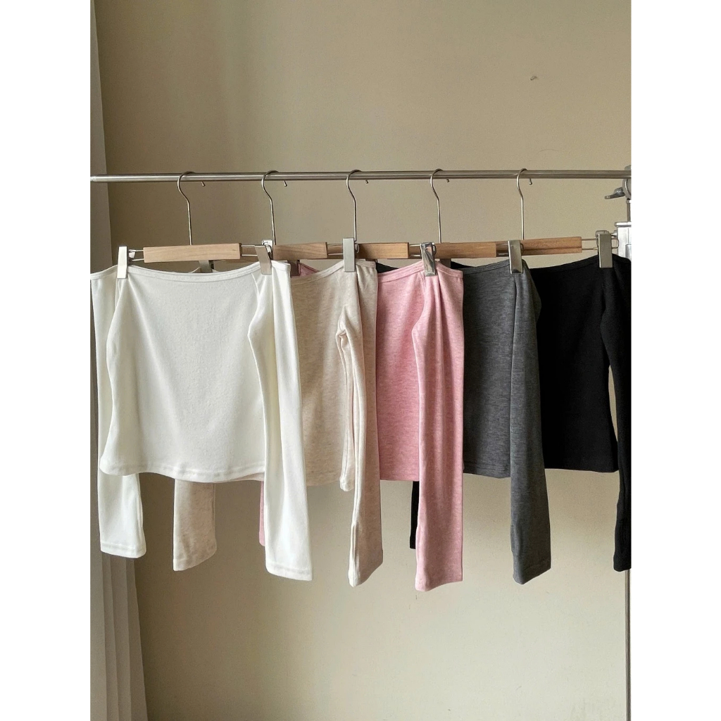 Áo thun trễ vai Beyo áo nữ ôm body dài tay kiểu lệch form dáng vừa T090 | BigBuy360 - bigbuy360.vn