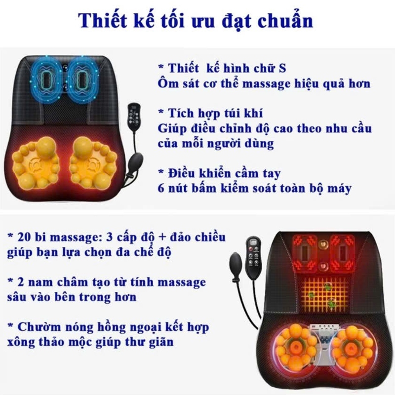 Gối massage cổ vai gáy, gối massage hồng ngoại 20 bi cao cấp hỗ trợ mát xa toàn thân