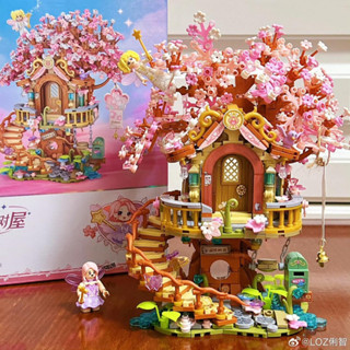 Bộ đồ chơi lắp ráp LOZ mini mô hình xích đu, mô hình nhà hoa anh đào