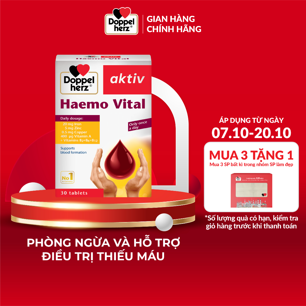 Viên uống bổ sung sắt Doppelherz Haemo Vital hỗ trợ phòng ngừa thiếu máu (Hộp 30 viên)