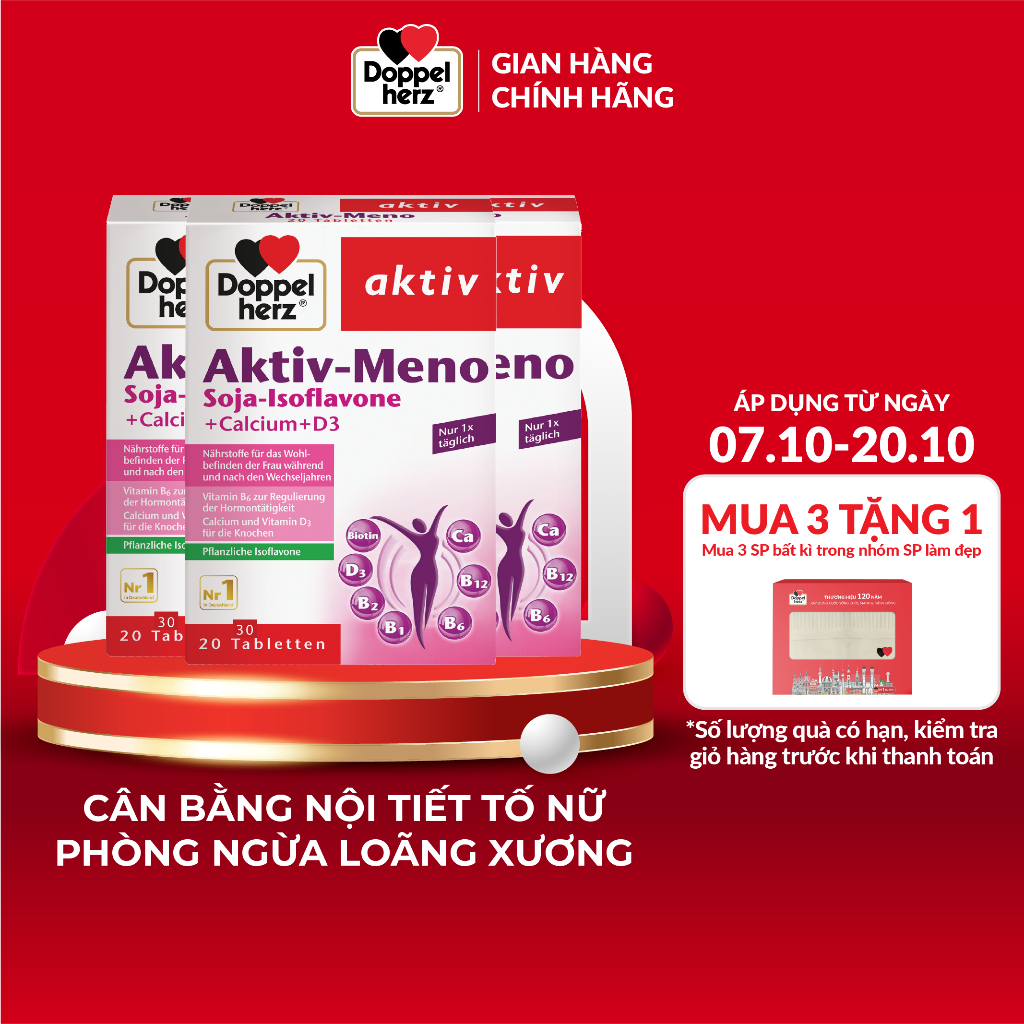 Combo 03 hộp viên uống cân bằng nội tiết tố Doppelherz Aktiv Meno (03 hộp, 30 viên/hộp)