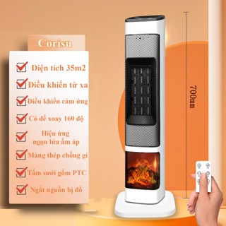 Quạt sưởi gốm PTC Corisu B520 2000W dùng cho phòng 35m2 điều khiển cảm ứng, có đế xoay, đèn ngủ