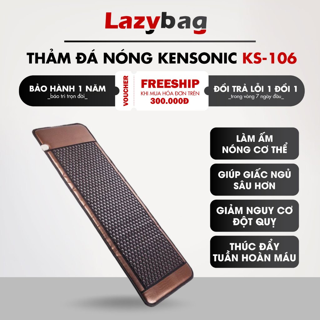 Thảm Đá Nóng KENSONIC KS-106 Công Suất 220W, Làm Ấm Cơ Thể, Thúc Đẩy Quá Trình Tuần Hoàn Máu, Ngủ Ng