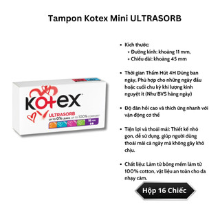 Băng Vệ Sinh Tampon Kotex Nhỏ Gọn Tiện Lợi Không Bị Lộ, Khô Thoáng, Ngày Đèn Đỏ Đi Bơi, Đi Biển