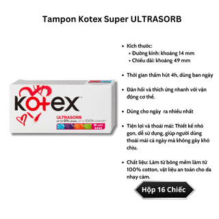 Băng Vệ Sinh Tampon Kotex Nhỏ Gọn Tiện Lợi Không Bị Lộ, Khô Thoáng, Ngày Đèn Đỏ Đi Bơi, Đi Biển