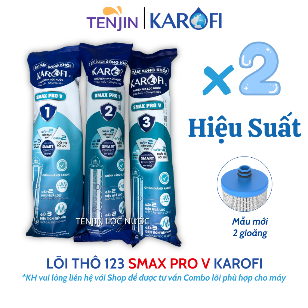 Combo 3 Lõi Lọc Nước 123 Smax Pro V, Lõi Lọc Thô Karofi Smart Model  KAQ-U06, KAD-L56, KAD-D66S, KAD-D528, KAE-S85