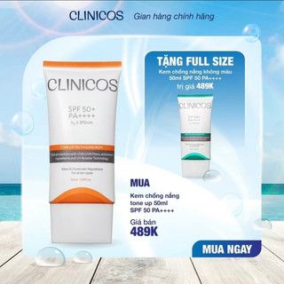   MUA 1 TẶNG 1   KEM CHỐNG NẮNG CLINICOS NÂNG TONE DÀNH CHO DA NHẠY CẢM SUNSCREEN SPF 50 PA++++ 50ML 