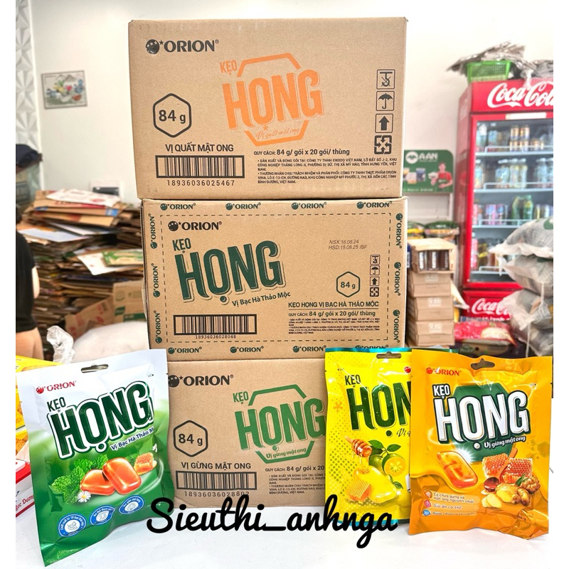  Thùng 20 gói x 84g Kẹo Họng Orion Vị Gừng Quất Mật Ong Bạc Hà Thảo Mộc 