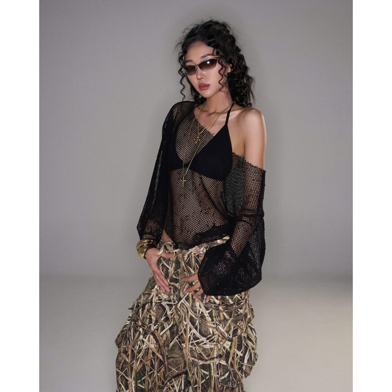 Áo Lưới TWENTI  Tay Dài Croptop Kèm Bra Đen | BigBuy360 - bigbuy360.vn