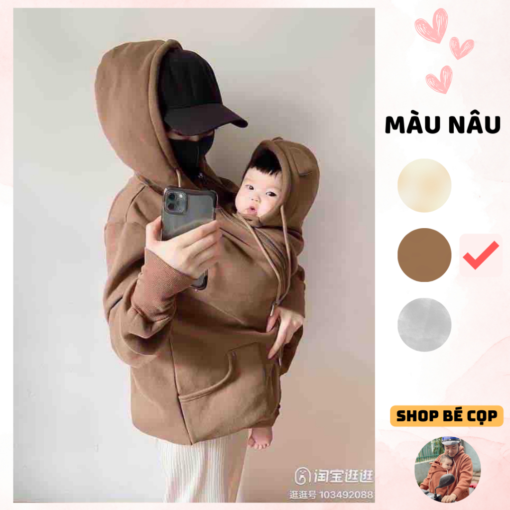 ÁO CHUỘT TÚI (áo dùng kèm địu) cho mẹ và bé MÀU NÂU siêu tiện lợi - (Ảnh thật)