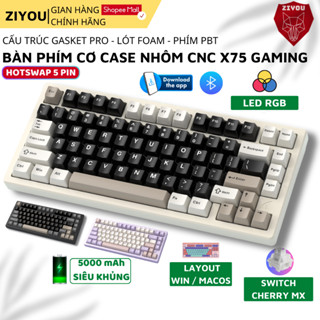 Bàn Phím Cơ Bluetooth Không Dây Nhôm CNC Ziyou Attack Shark X75 LED RGB 3 Mode