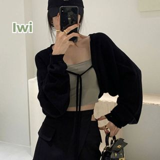 Áo Khoác Cardigan Croptop IWI SHOP Phối Dây Cột Cá Tính Dễ Thương Cho Nữ Chất Thun Gân Dày  - A271.IW