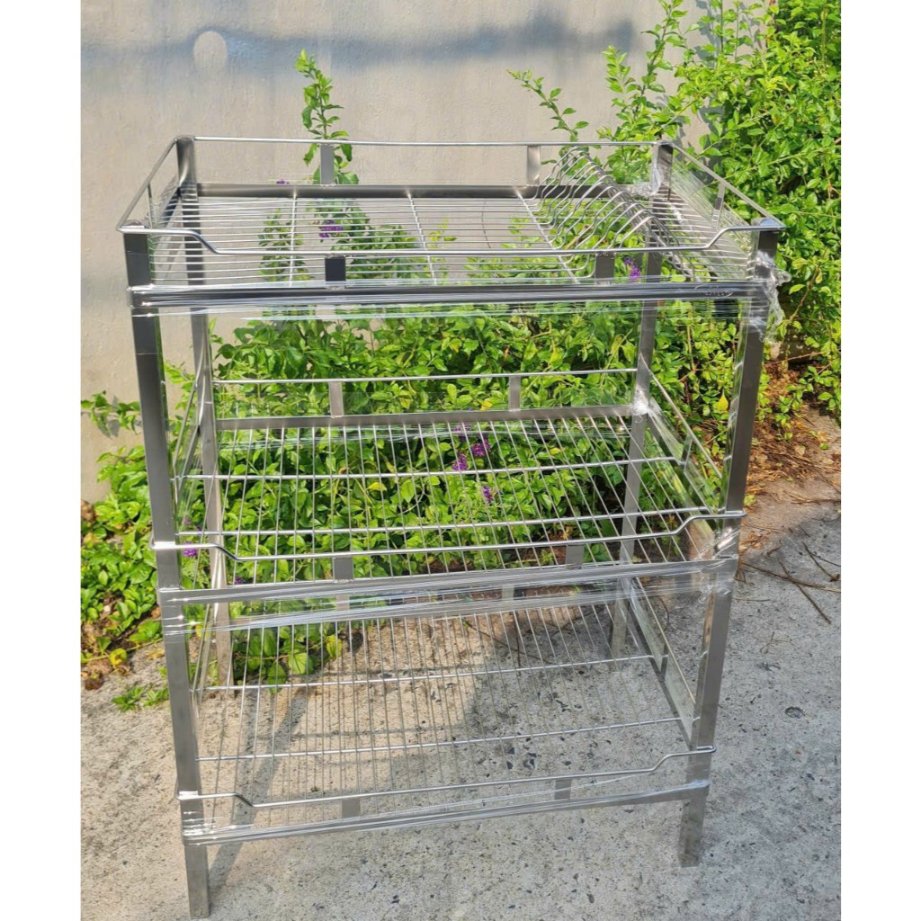 KỆ CHÉN INOX THANH LA ĐẶT DÀY ĐẸP  - KỆ CHÉN INOX 3 TẦNG KÍCH THƯỚC 40x60