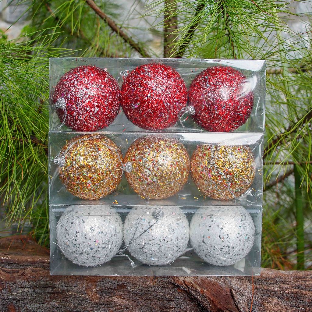 E70 Set 3 Quả Châu Xốp 8cm Trang Trí Cây Thông Noel Giáng Sinh