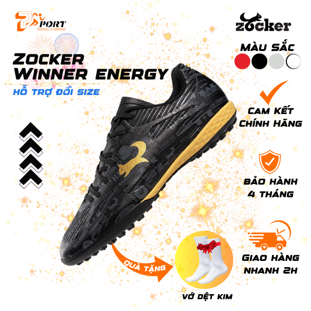 [CHÍNH HÃNG - HỎA TỐC] Giày Đá Bóng Zocker Winner Energy Đen - CÓ QUÀ TẶNG KÈM - 7sport.vn