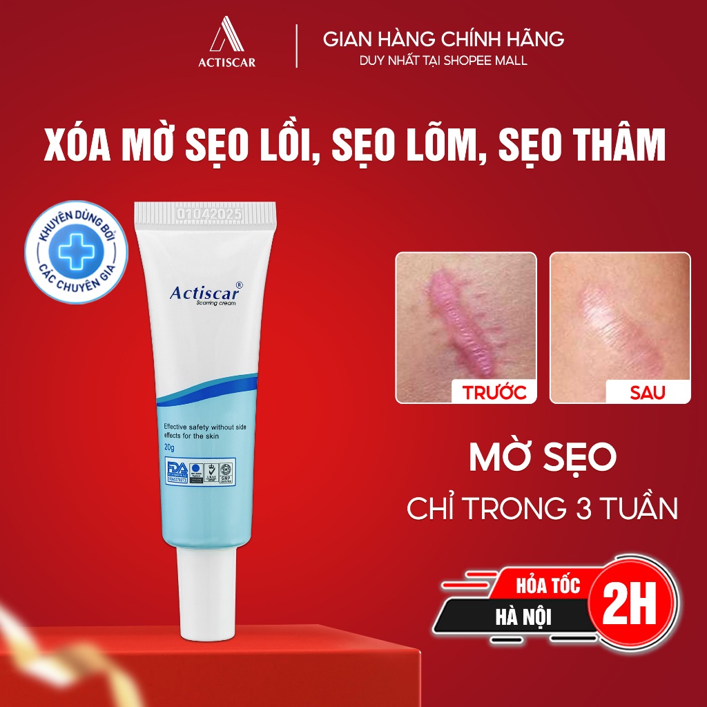Kem Xoá Mờ Sẹo Actiscar 20g Hỗ Trợ Xóa Mờ Sẹo Lồi, Lõm, Bỏng Bô, Thủy Đậu
