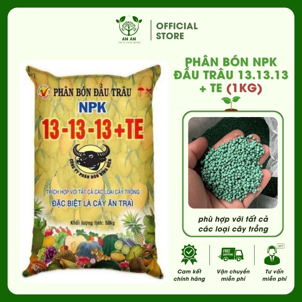 Phân Bón NPK Đầu Trâu 13.13.13 + TE Thích Hợp Với Tất Cả Các Loại Cây Trồng, Phân Bón Cây Ăn Trái NP