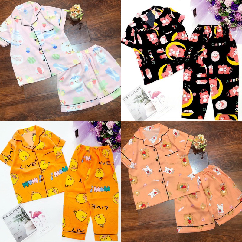 (15-45kg)bộ pijama lụa mango tay cộc bé trai , bé gái