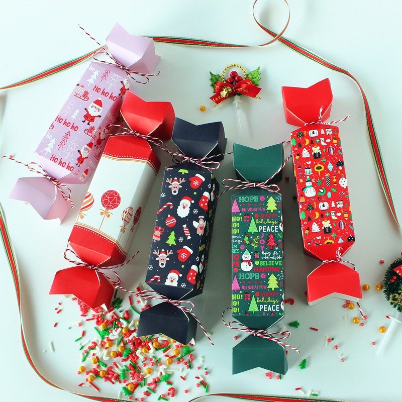 Set 12 Hộp Giấy Đựng Quà Tự Gấp Hình Viên Kẹo QTG05 Trang Trí Giáng Sinh Decor Noel