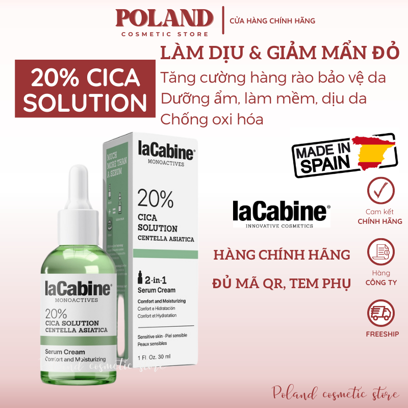 Serum LaCabine 20% Cica Solution Serum cream phục hồi làm dịu với tinh chất rau má giảm đỏ da 30ML