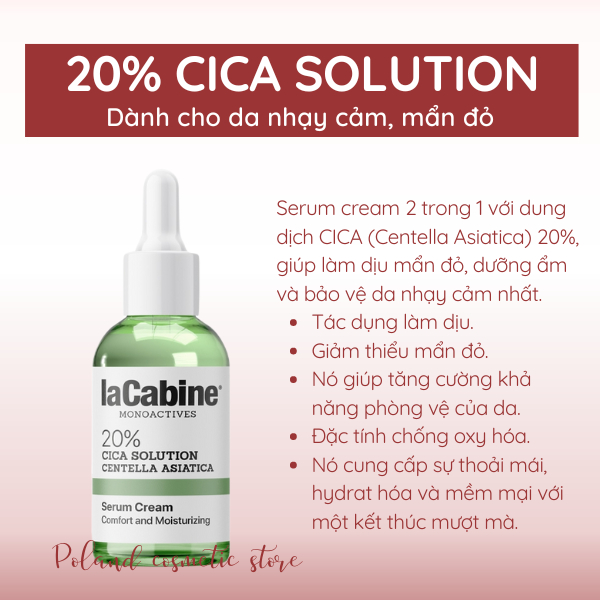 Serum LaCabine 20% Cica Solution Serum cream phục hồi làm dịu với tinh chất rau má giảm đỏ da 30ML