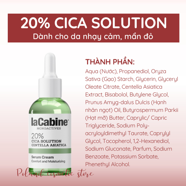 Serum LaCabine 20% Cica Solution Serum cream phục hồi làm dịu với tinh chất rau má giảm đỏ da 30ML