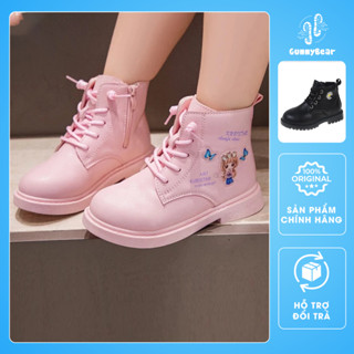 Giày Cho Bé Gái GummyBear G107 - Giày Boot Bé Gái Mar.tin Cổ Ngắn Thắt Dây, In Hình Công Chúa, Hoa Cúc Cho Bé 3-10 Tuổi