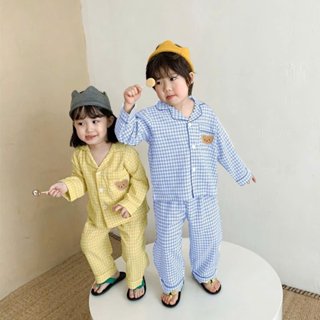  Đồ ngủ bé gái Pijama cho bé gái bé trai Habi Fashion HB89 họa tiết caro cho bé 18-40Kg 