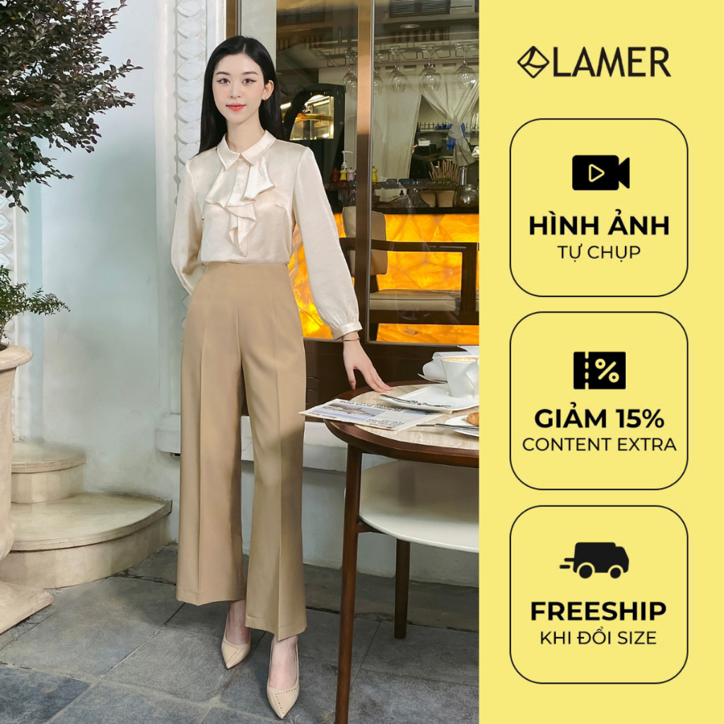 Áo Sơ Mi Lụa Nữ Tay Bồng Cổ Bẻ Xếp Bèo LAMER O61B24Q006