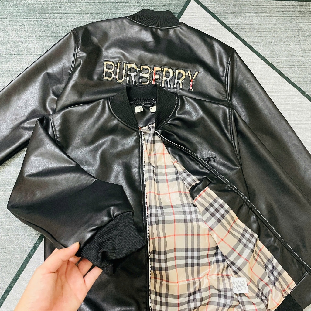 Áo Khoác Da nam nữ Thêu Burberry, có lót gió, có túi bụng