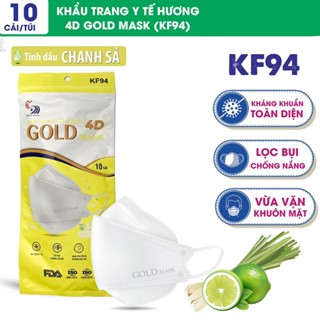 Khẩu trang mùi hương Chanh Sả KF94 - Túi 10 chiếc - Khẩu trang y tế 4D Gold Mask | Trường Dương