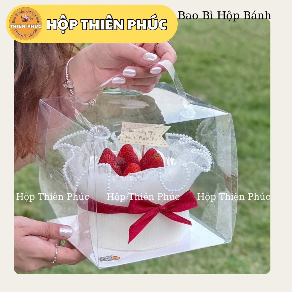 10 Hộp bánh kem 16cm x 16cm quai xách đựng bánh kem - hộp đựng bánh kem túi tiền - Hộp đựng bánh kem