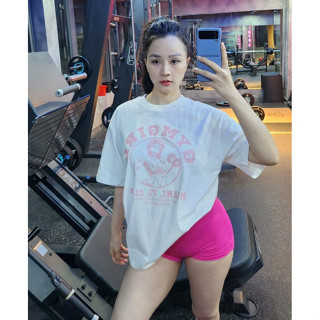 áo thun nữ hình in cá tính tập gym dã ngoại form rộng cotton 100%