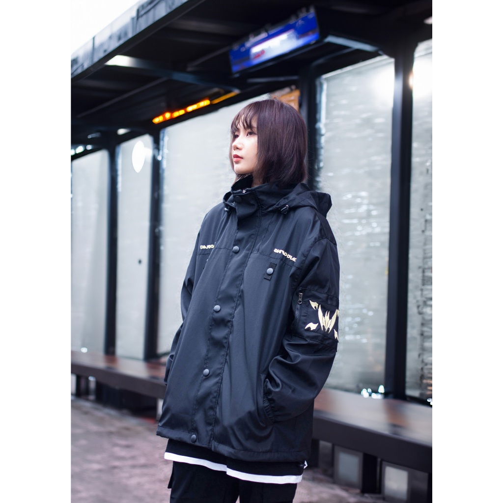 Áo Khoác Dù Đen Thêu Knight Nam Nữ Unisex Form Rộng Oversized