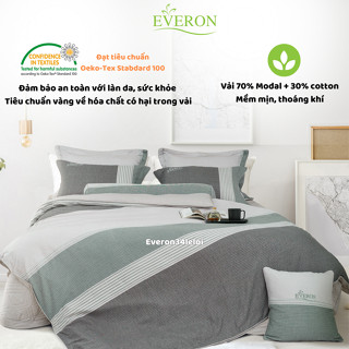 Mẫu chăn ga gối EVERON kẻ ghi xanh EPM 25043 "Dải Màu Mạnh Mẽ", vải Modal