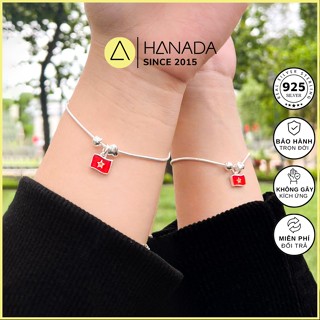 [BH TRỌN ĐỜI]Lắc Tay BẠC 925 HANADA Charm Cờ Quốc Kỳ Việt Nam Phối Trái Tim, Vòng Tay Trơn Nam Nữ 1874 G15