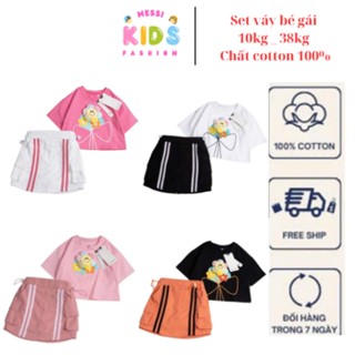 Set váy áo thun cotton chính phẩm chân váy kaki họa tiết bó hoa xinh xắn cho bé gái 1 tuổi - 12 tuổi