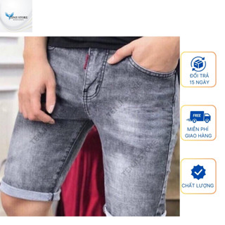 Quần short đùi jean nam chất bò co dãn xám trơn, quần bo nam rin tenji nhiều mẫu mới TENJI