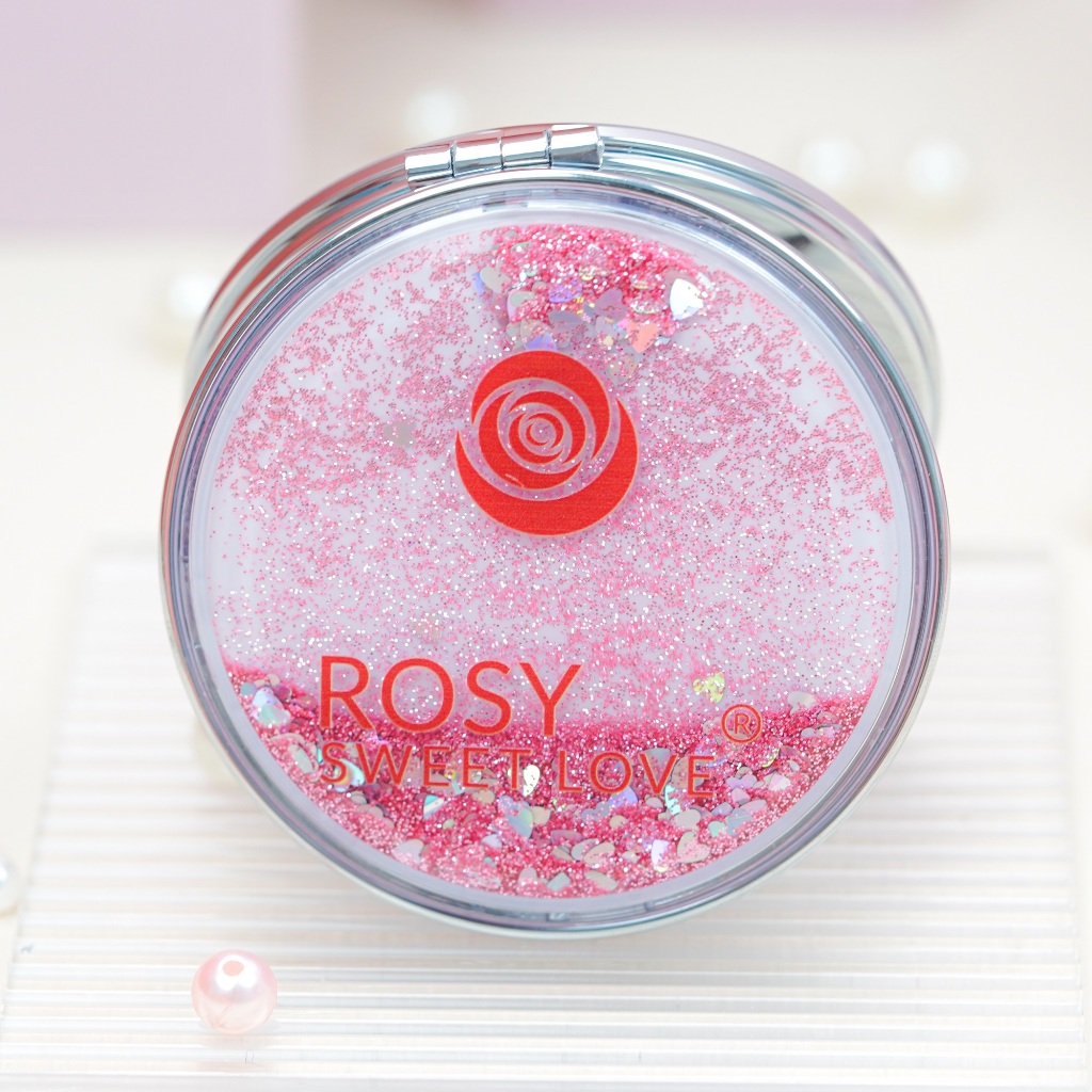 Gương Kim Tuyến Rosy Sweet Love Gập 2 Mặt, Cầm Tay Mini, Thiết Kế Nước Chảy Độc Đáo
