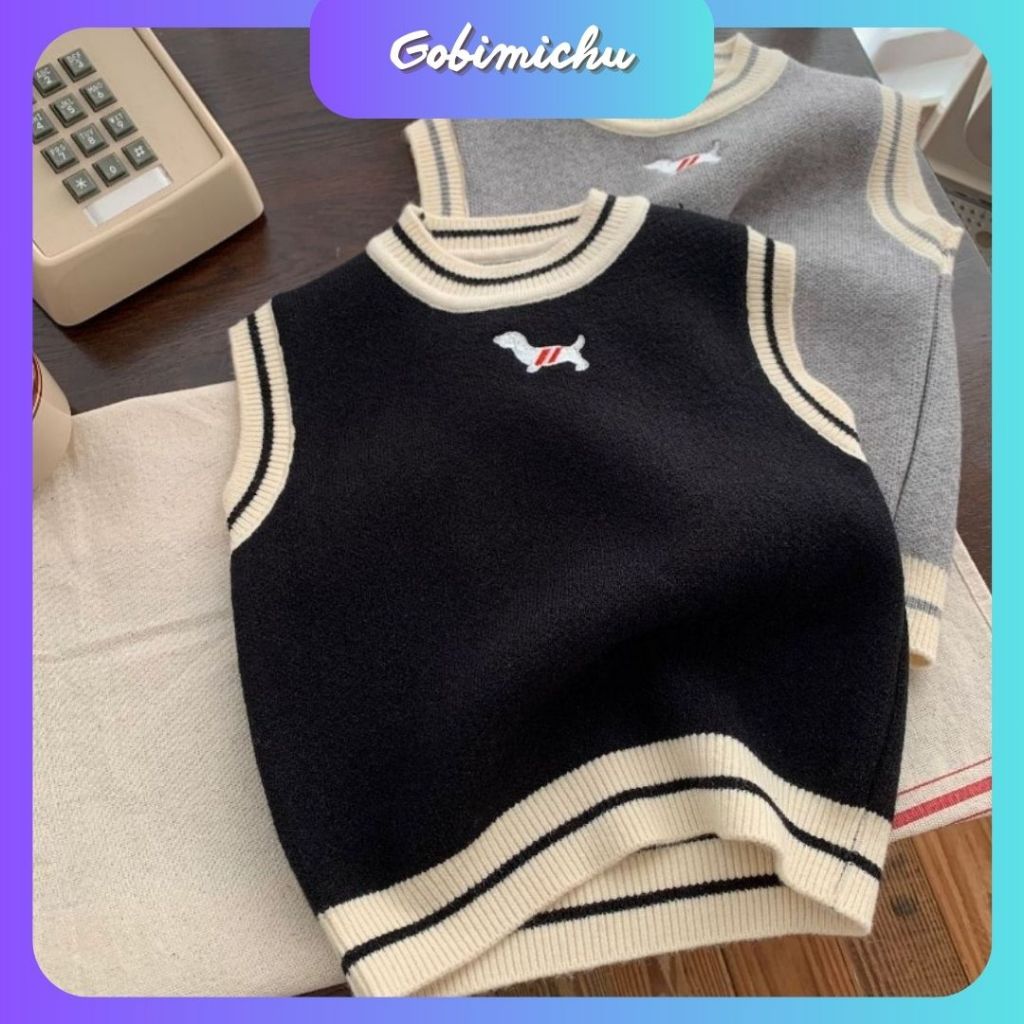 gobimichu Áo gile len thu đông cổ tròn chui đầu cho bé phong cách Hàn Quốc áo dile gi lê form rộng chất lượng cao cấp