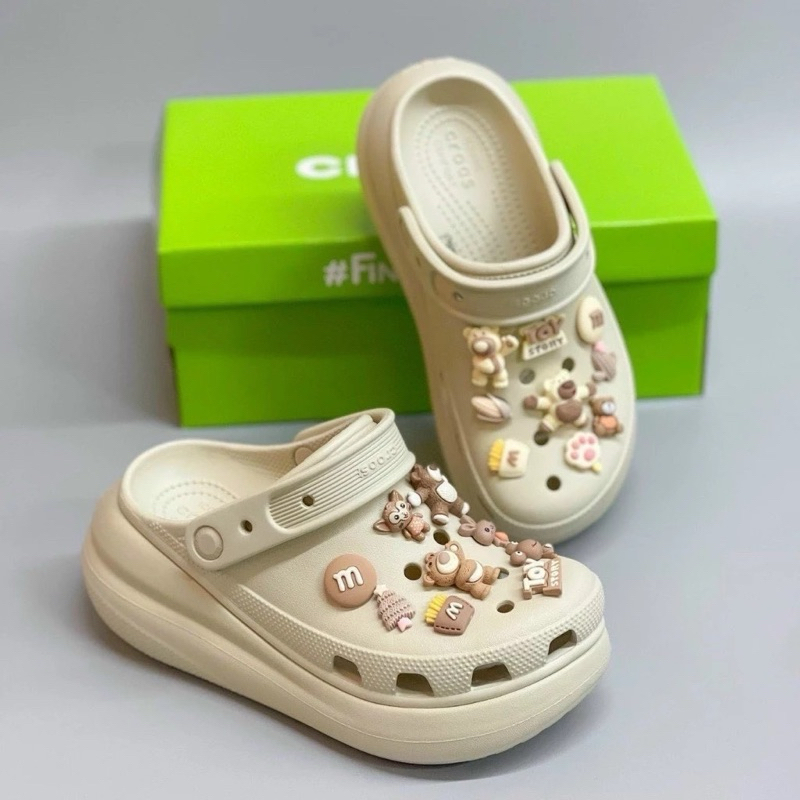 Dép Sục Crocs Classic Crush Unisex ,Dép Đúc Bánh Mỳ Đế Cao 6cm Chống Trơn Trượt Kèm 14 Charm Gắn Dép