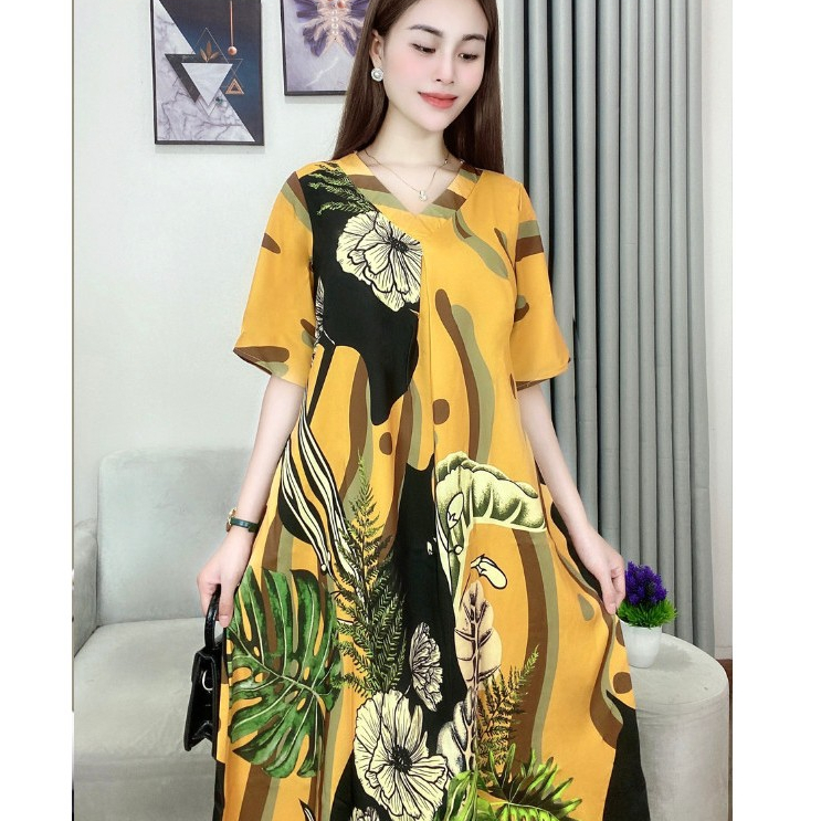 Đầm Suông Trung Niên Lụa Cao Cấp - Đầm Tặng Mẹ KELSEY E69 Thiết Kế Cho Người Trung Niên Size 40 - 85kg