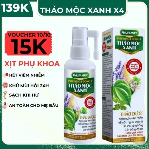 Dung Dịch Xịt Phụ Khoa Thảo Mộc Xanh Family 100ML Loại Bỏ Viêm Nhiễm Nấm Ngứa Huyết Trắng Bên Trong