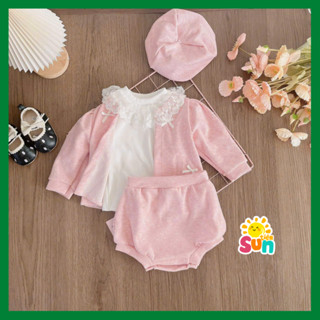  SET 4 MÓN Bộ Thu Đông Kèm Áo Khoác và Mũ Cho Bé Gái Sơ Sinh Đầy Tháng 1 Tuổi Vải Len Lông Thỏ Mềm Mịn   Set 4 Món Hồng 