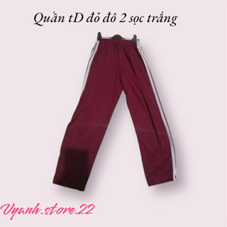 Quần thể dục đỏ đô 2 sọc trắng đủ size cấp 1 (interlock) cho DÁNG ỐMMM