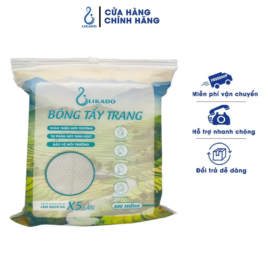 Bông tẩy trang Likado túi 600 miếng kích thước 6cm x5cm (1 túi)