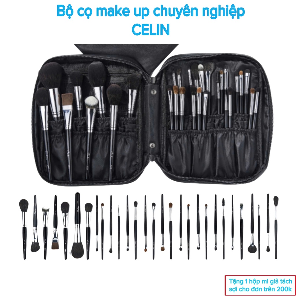 Bộ cọ trang điểm cao cấp CELIN lông thú mềm mịn kèm bao da dành cho thợ make up chuyên nghiệp