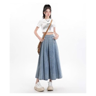 Chân váy xoè nữ jeans dáng dài cạp cao tôn dáng, chân váy bò nữ xanh đen hottrend KoKo CVD62