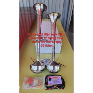 kèn điện,,còi điện inox 304 chất lượng tiếng như kèn hơi cho xe chỉ cần ắc quy 12v, 24v kèm rơ le, nhại 12 tiếng 3pr