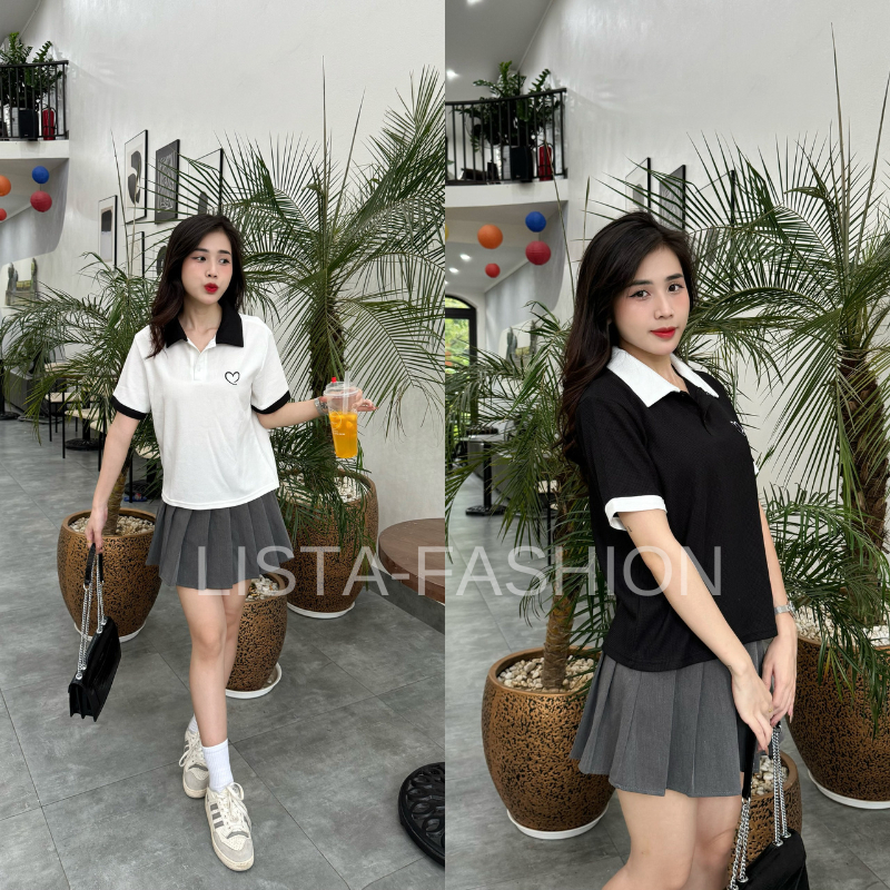 Conbo 2 Áo Thun Nữ Polo Lista Babytee Họa Tiết Thêu Trái Tim Bigsize ( Mã 2 ) | BigBuy360 - bigbuy360.vn